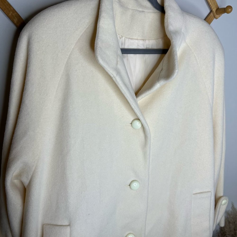 Vintage Cream Wool Silk Heavy Coat XL - Picture 4 of 5